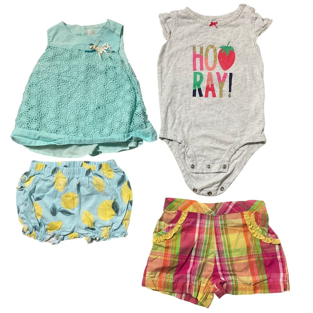 Carter’s Bundle of Clothes Baby Girls size 9M 18M Green Gray Pink Shirts Shorts